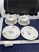 Teacup saucer plate set rose pattern