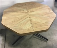 (AO) Faux Wood Table With Metal Legs And Leaf.