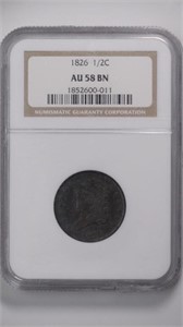 1826 Half Cent NGC AU58 BN