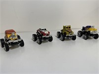 4 spring loaded vehicles Hot Rod push down pull