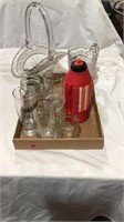 Glasses, crystal basket and pitcher