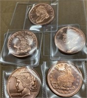 5 ONE OZ FULL COPPER ROUNDS