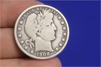 A 1908-O Barber Silver Half Dollar