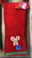 New set of 2 candy cane hand towels