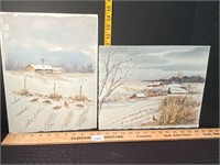 Snow Farm Scene Quail & Pheasants Paintings