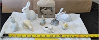 Porcelain Rabbits and ducks. 1 stone, bunny.
