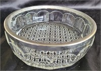 Glass serving dish with silver plated rim. 9×3
