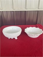 Fenton bowls small chip on large bowl
