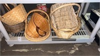 Shelf lot of woven baskets