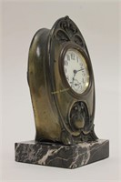 Art Nouveau Bronze & Marble Desk Clock Enamel Dial