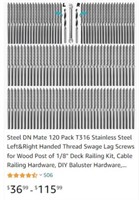 120 Pack T316 Stainless Steel Swage Lag Screws