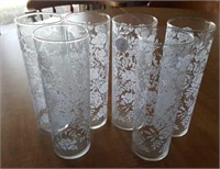 Set of 6 glasses tall, narrow with rose pattern
