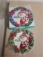 Fitz & Floyd Woodland snowman canape plate new in
