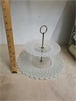 Vintage two tiered glass snack tray