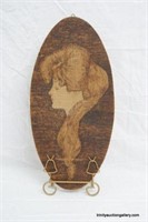 Antique Victorian Lady Wood Pyrographic Impression