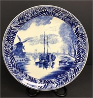 Assiette décorative Delft Boch bleu cobalt, scène