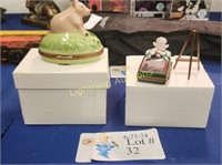 TWO CERAMIC PIG TRINKET BOXES