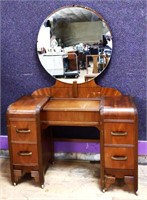 Vintage waterfall vanity w/ round mirror, see pics