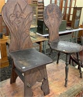 Pair Of Antique Burn Art Chairs