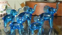 (5) Miniature Blue Art Glass Elephant Figurines