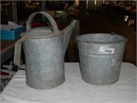 Vintage Galvanized Bucket & Watering Can