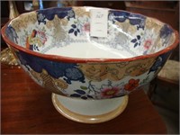 Polychromed Victorian pedestal floral punch bowl.