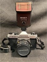 Pentax K 1000 Camera W/ Minolta Flash Both Has