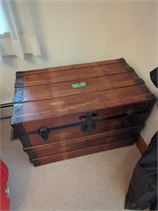 Antique Trunk Refinished And Lined With Material