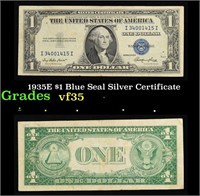 1935E $1 Blue Seal Silver Certificate Grades vf++