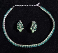 SHERMAN PERIDOT & GREEN NECKLACE & EARRING SET