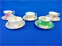 (5) Tea Cups & Saucers ( Green Cup Has Been ,