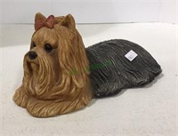 Sandcast Yorkie dog sculpture measuring 4 inches