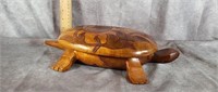 HANDCARVED WOODEN TURTLE BOX 12.5" x 7.5"