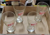 SET OF 4 RED/WHITE SCHLITZ DRINKING GLASSES