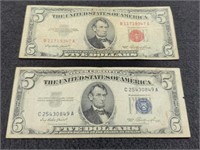 (2) $5 Notes: 1953 Silver Certificate,