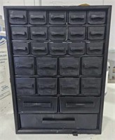 Black plastic hardware bin