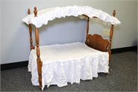 Antique Wooden Canopy Doll Bed