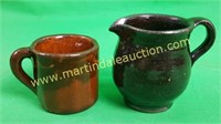 Miniature Red Ware Glazed Pottery Mug and Jug