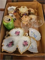Lot of Floral China Dishes, Pitchers, Trays