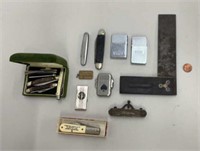 Group folding knives, vintage lighters, antique