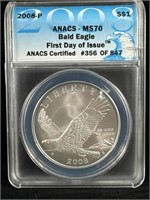 2008-P Bald Eagle MS70 first day issue ANACS 356