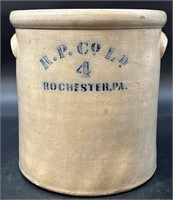 Antique 4 Gal RP&Co Rochester Pa Stoneware Crock