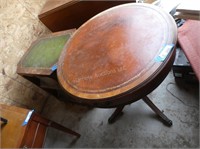 2 leather top tables - as is condition - wear and