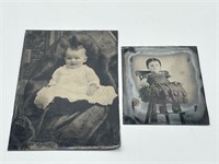 Antique tin type children’s photograph pair