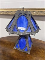 SMALL BLUE STAINED GLASS TABLE LAMP