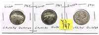 x3- Canadian silver quarters -x3 quarters -Sold by