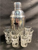 (6) Vintage Frosted Glasses W/ Silver Bands And