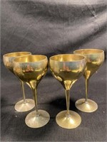 Set Of (4) Vintage Solid Brass Wine Goblets 7" H