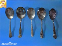 Five large silver plated serving spoons