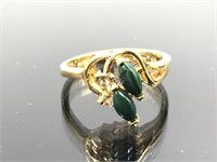 18k Gold HGE Malachite Stone & Crystal Ring
